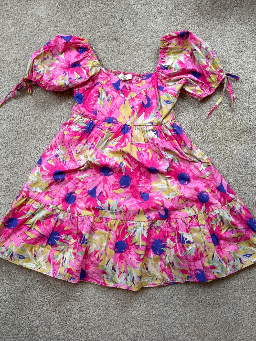 Entro Pink Floral Puff-Sleeve Dress